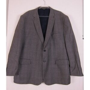 Jos A Bank Men's Brown Plaid Two Button 100% Wool Sports Coat Blazer 54L